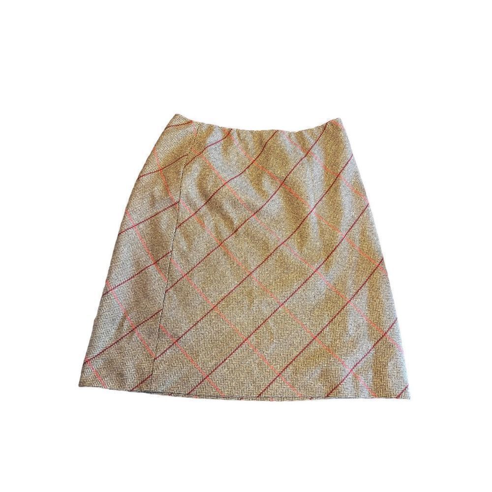 Ann Taylor loft wool blend brown cranberry plaid lined pencil skirt 2P